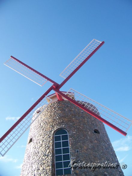 Red Windmill with Blue Sky